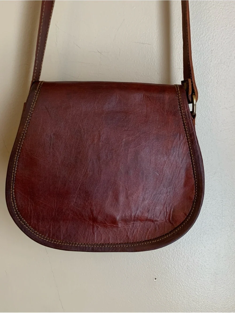 Vtg Waxed Leather Messenger Bag Crossbody Green Canvas Interior Brass Hardware